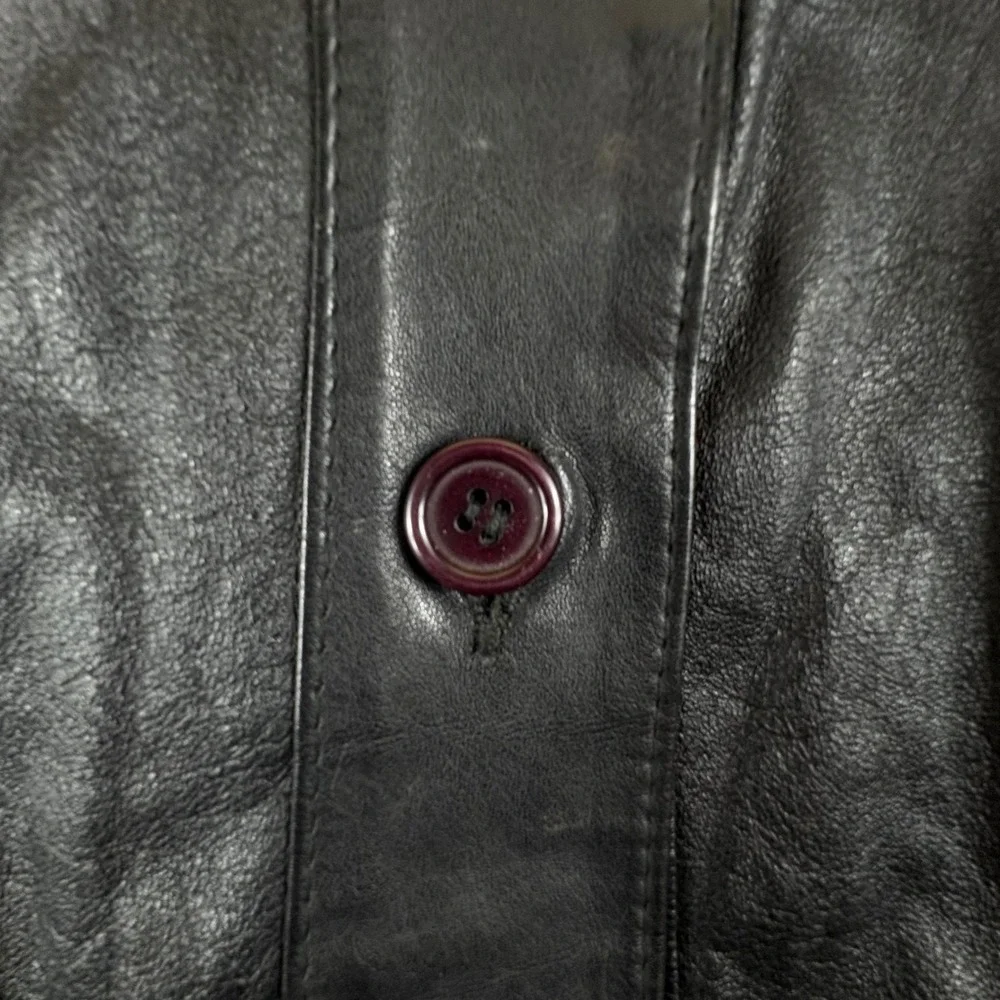 Vintage Black Leather Jacket Mens Small Minimalist‎ Button Front